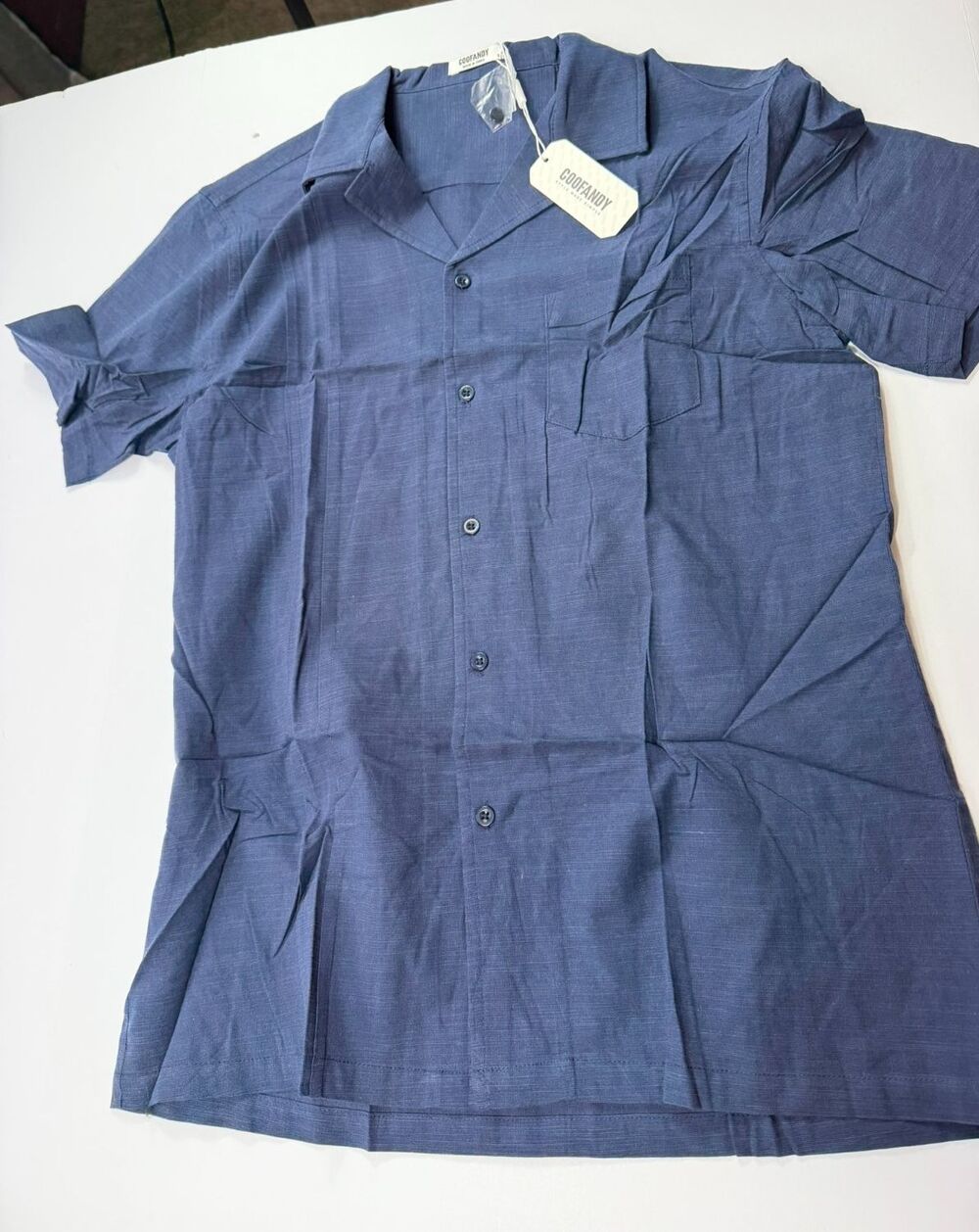 COOFANDY Men's Small Blue Short Sleeve Button Down Linen Shirt - New With Tags